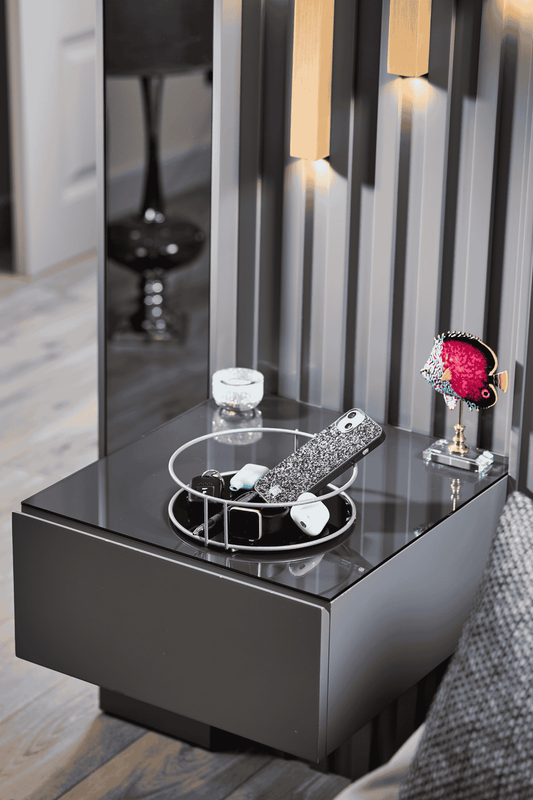 Gümüş Banyo Organizer Kozmetik Takı Parfüm Havlu Düzenleyici Sunum Tepsisi Pleksili -Metal Paslanmaz