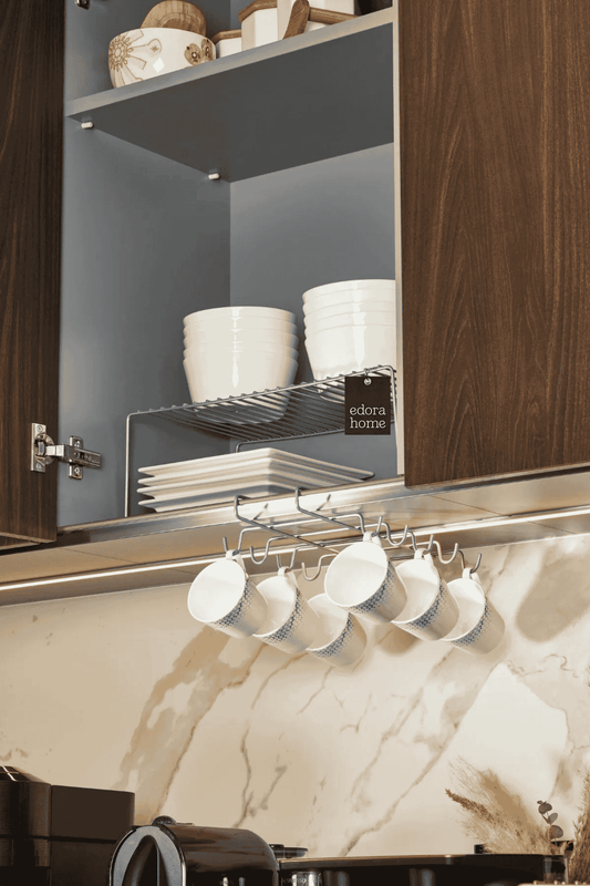 Gümüş Çok Amaçlı Dolap İçi Düzenleyici Tel Raf, Fincan Tabak Kase Organizer - Metal Paslanmaz