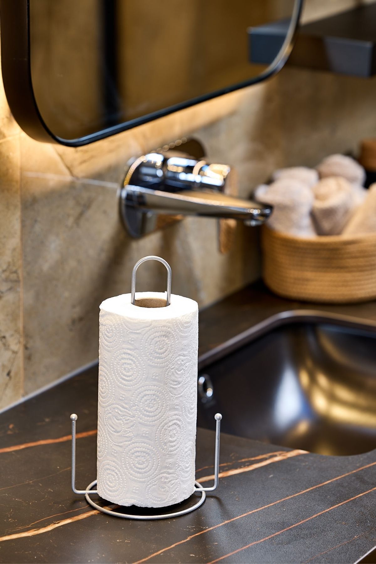 Gümüş Misketli Kağıt Rulo Havluluk,Peçetelik Mutfak Banyo Çocuk Odası Aksesuar-Metal Paslanmaz