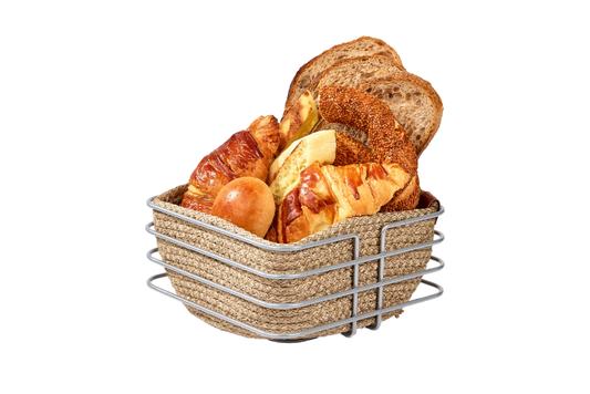 Gümüş Paslanmaz Oval Köşeli Kare Ekmek Sepeti Makrome - Çok Amaçlı Metal