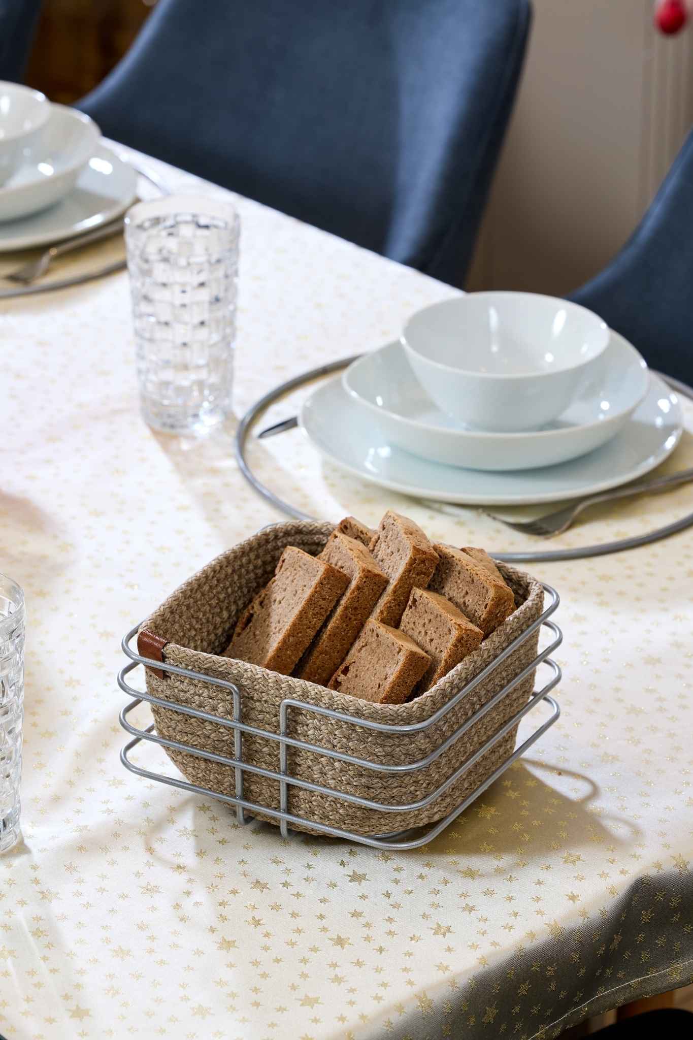 Silver Stainless Steel Oval Corner Square Bread Basket Macrame - Multipurpose Metal