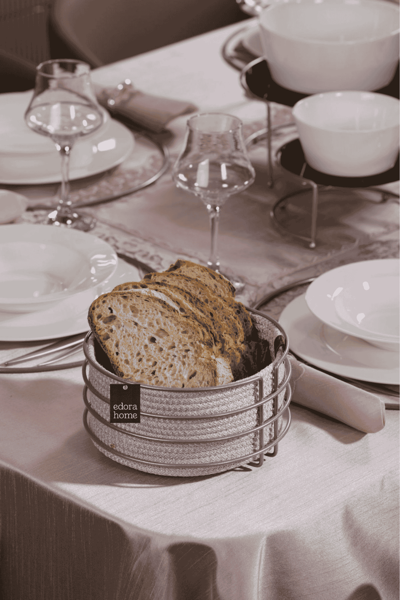 Silver Round Bread Basket Stylish, Bread Basket Wicker Knitted Macrame - Multipurpose Metal Stainless
