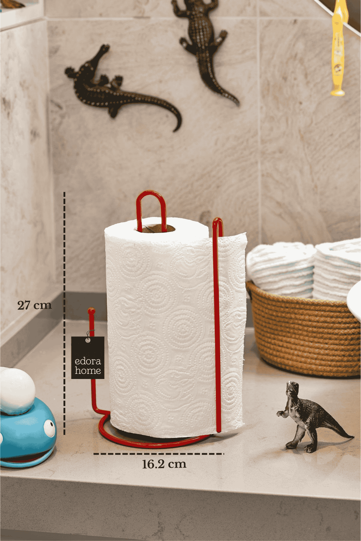 Kırmızı Ayraçlı Kağıt Havluluk Rulo Havluluk Peçetelik 25 Cm Paslanmaz Metal