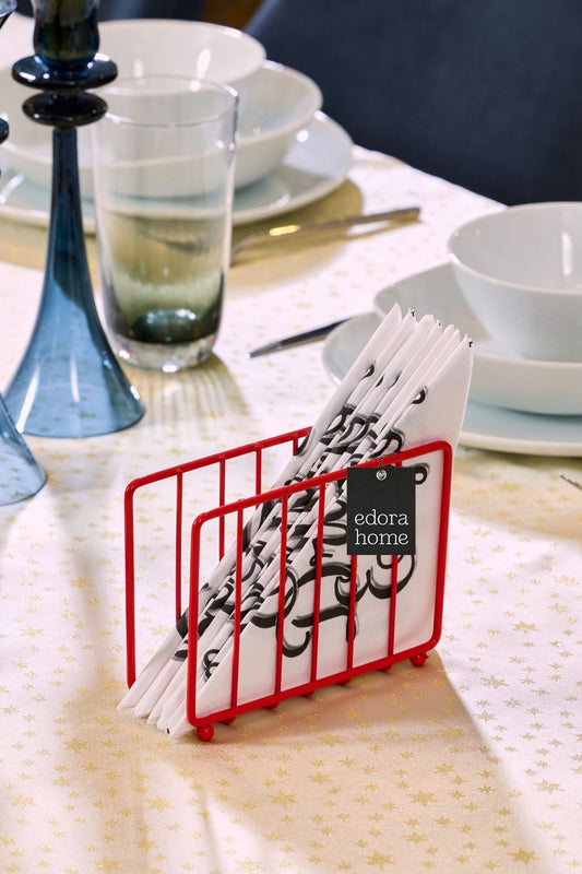 Kırmızı Kafes Peçetelik, Kafe Cafe, Restoran, Otel, Dekoratif Peçetelik Hediyelik - Metal Paslanmaz