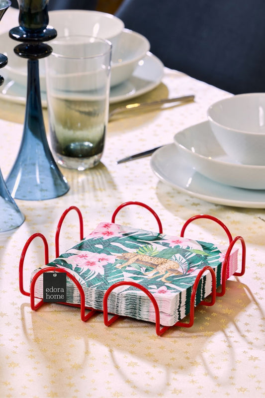 Kırmızı Kare 18 Cm Peçetelik, Kafe, Restoran, Otel, Mutfak Sofra Büyük Boy Peçete - Metal Paslanmaz