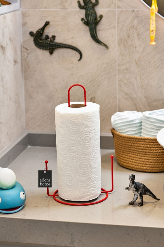 Kırmızı Misketli Kağıt Rulo Havluluk, Peçetelik Mutfak Banyo Çocuk Odası Aksesuar - Metal Paslanmaz