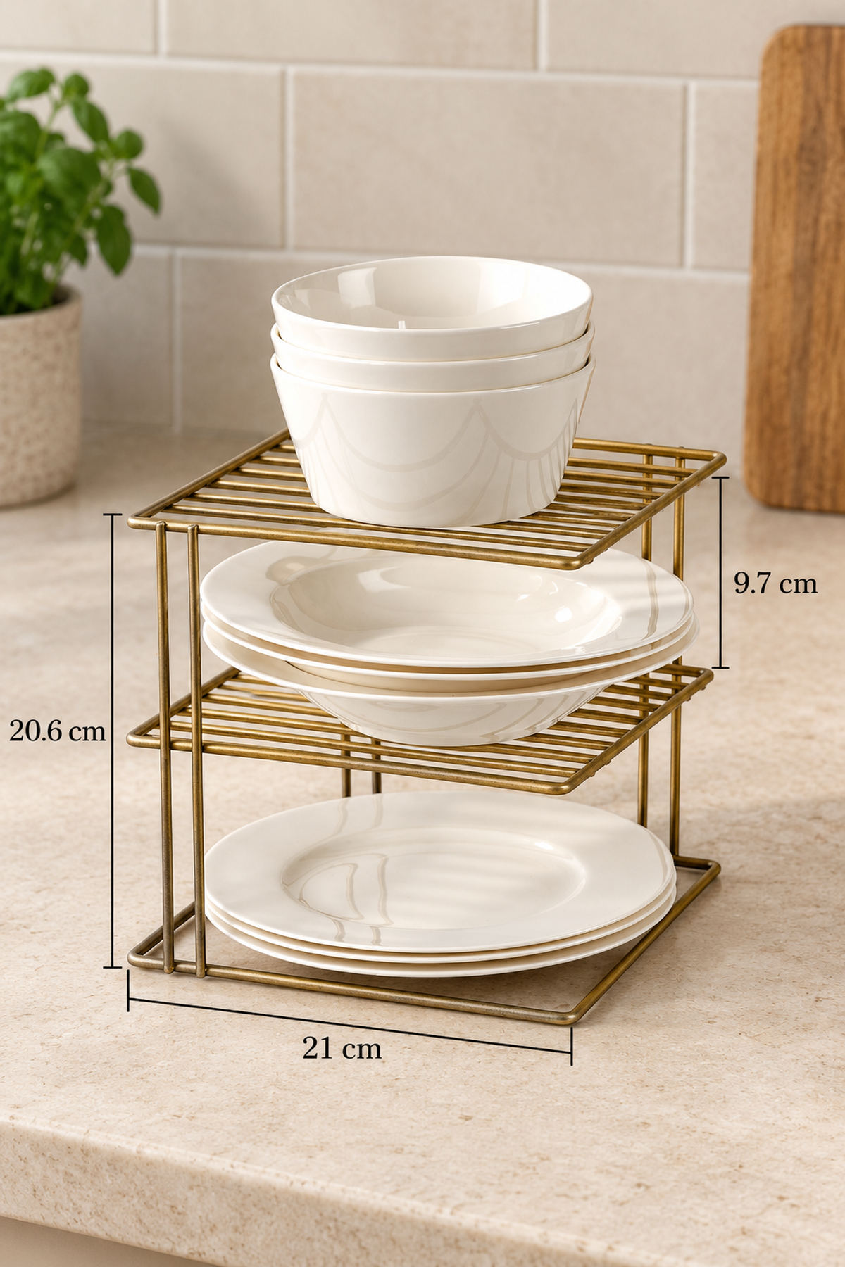 Mat Gold 3-Tier Cabinet Plate Rack Cup Holder Kitchen Organizer Shelf Stainless Metal