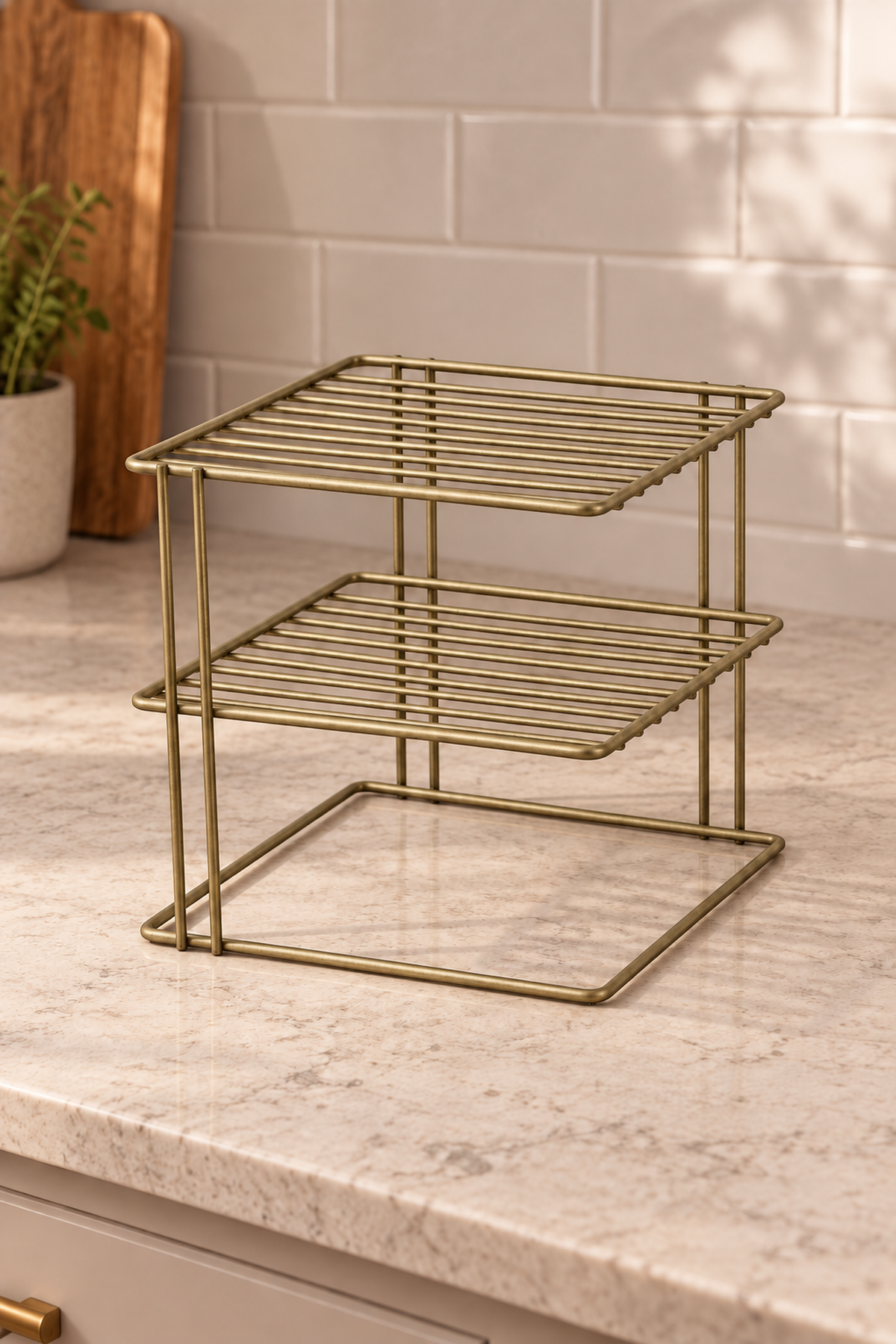 Mat Gold 3-Tier Cabinet Plate Rack Cup Holder Kitchen Organizer Shelf Stainless Metal