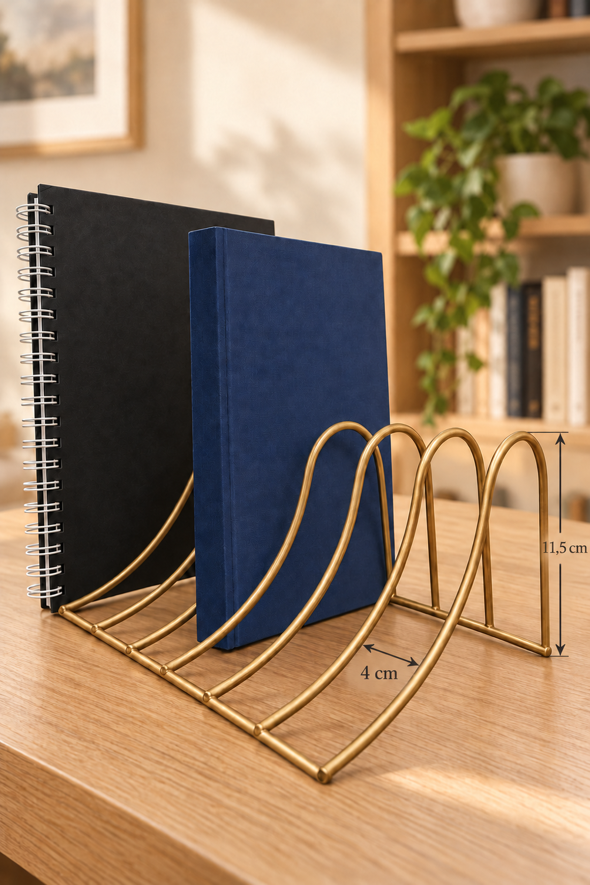 Mat Gold 7 Bölmeli Metal Masaüstü Kitap Düzenleyici, Mini Kitaplık ve Defter Organizeri