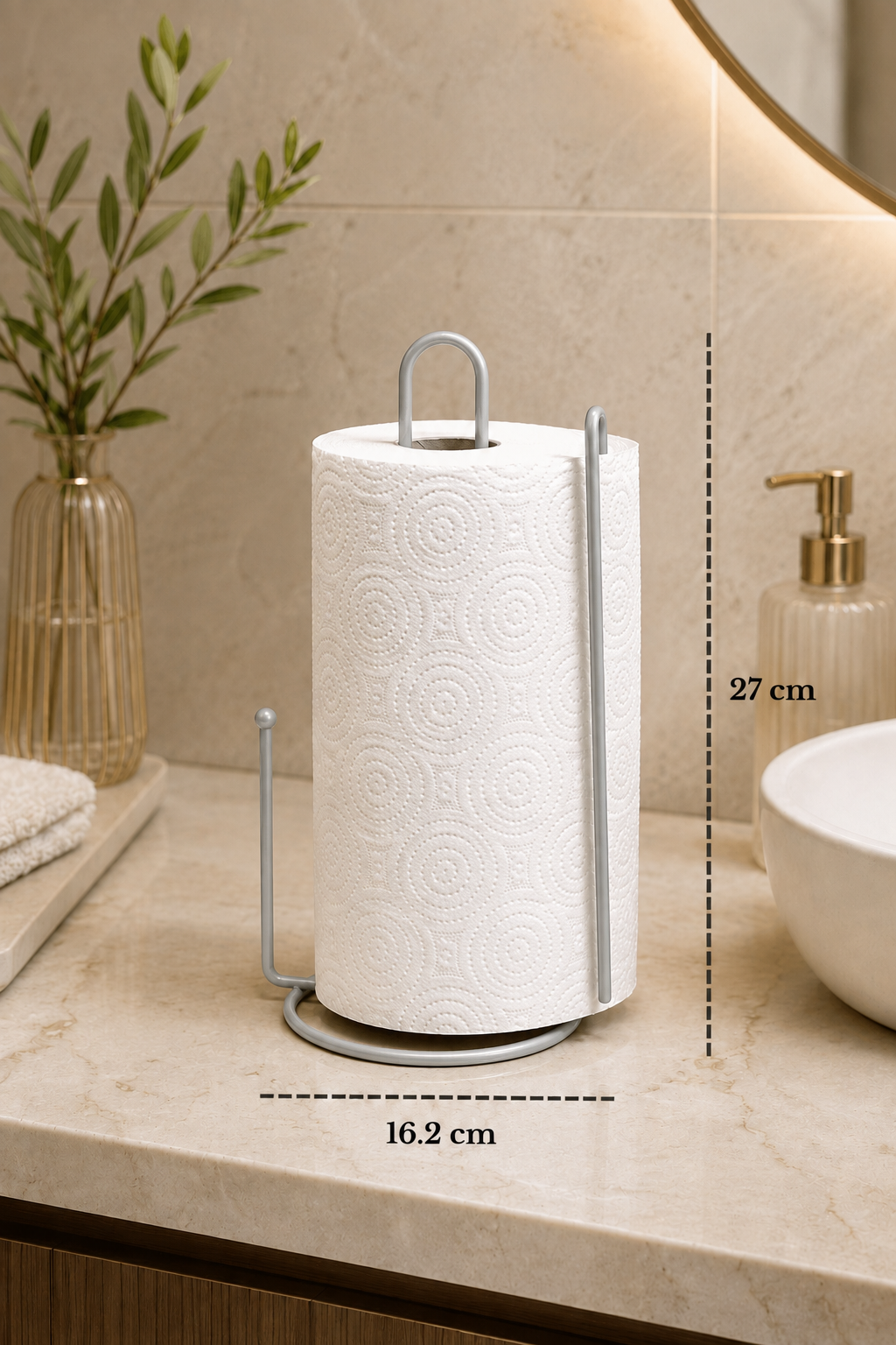 25 cm Stainless Metal Paper Towel Holder, Roll Towel Holder, Napkin Holder with Matte Silver Bracket