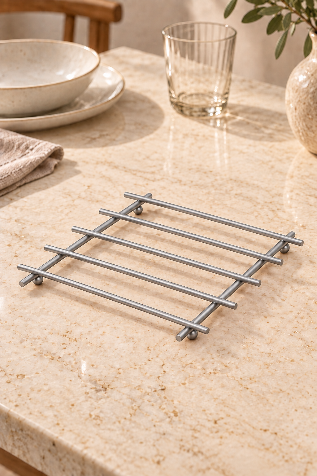 Matte Silver Flame Retardant Trivet Pot Holder Countertop Mat Stainless Metal