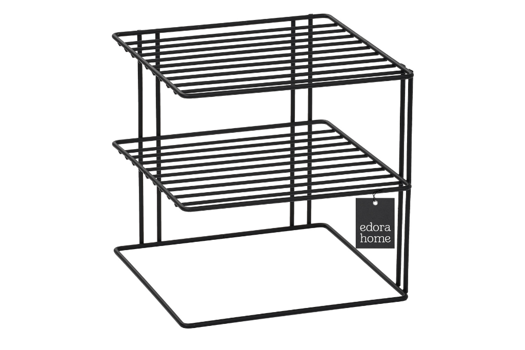 Matte Black 3-Tier Cabinet Plate and Cup Holder Kitchen Organizer Rack Stainless Metal