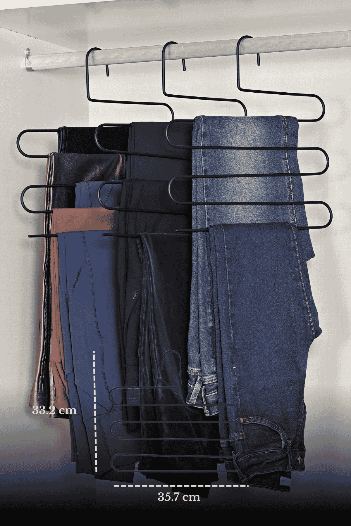 5'li Mat Siyah 5 Katlı Pantolon Askılığı Dolap İçi Elbise Şal Eşarp Askılık Paslanmaz Metal