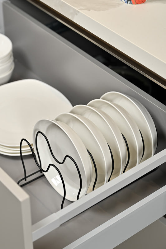 Mat Siyah 6 Bölmeli Tava, Tabak Ve Tencere Kapak Düzenleyici Raf, Çekmece Içi Organizer - Metal Paslanmaz