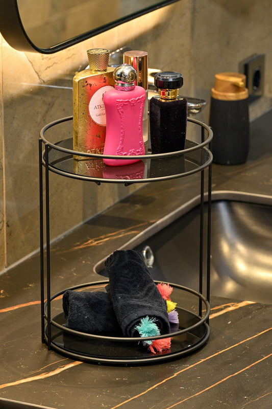 Mat Siyah Banyo Organizer Kozmetik Takı Parfüm Havlu Düzenleyici Sunum Tepsisi Pleksili -Metal Paslanmaz