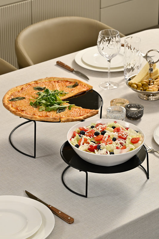 Mat siyah büyük boy 2'li sunumluk – paslanmaz metal ve siyah pleksi malzemeden üretilmiş, hediyelik ve ikramlık sunumu için şık bir seçenek