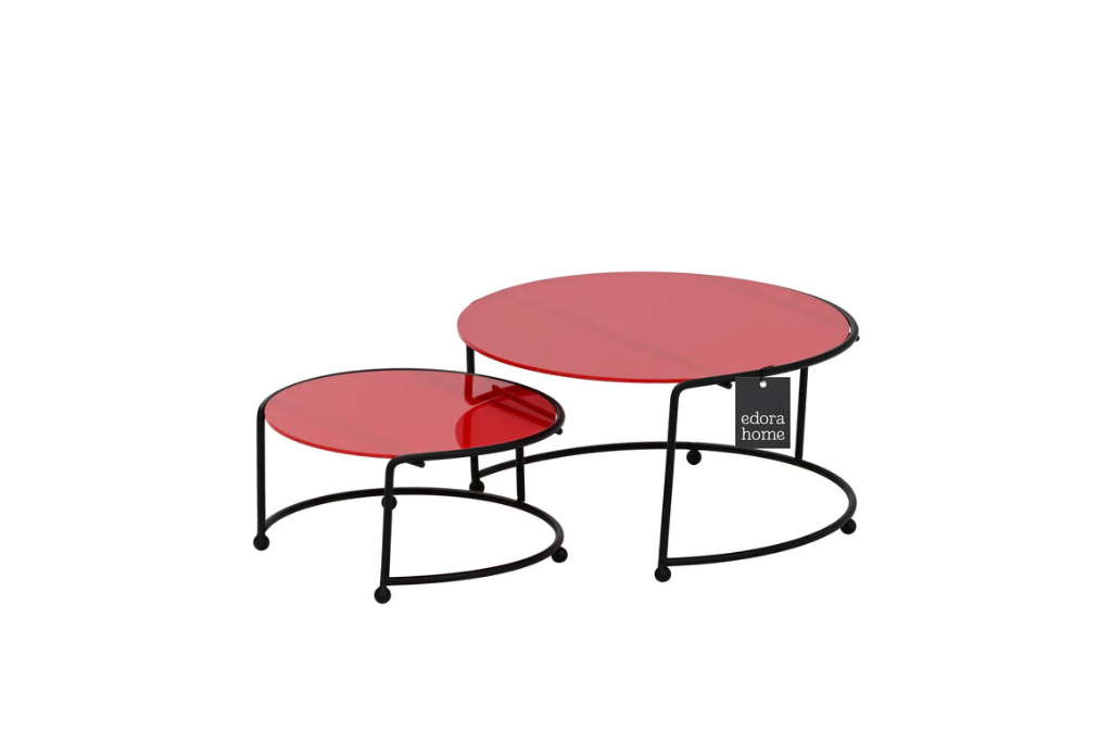 2-Piece Matte Black Small Metal Serving Plate with Red Plexiglass