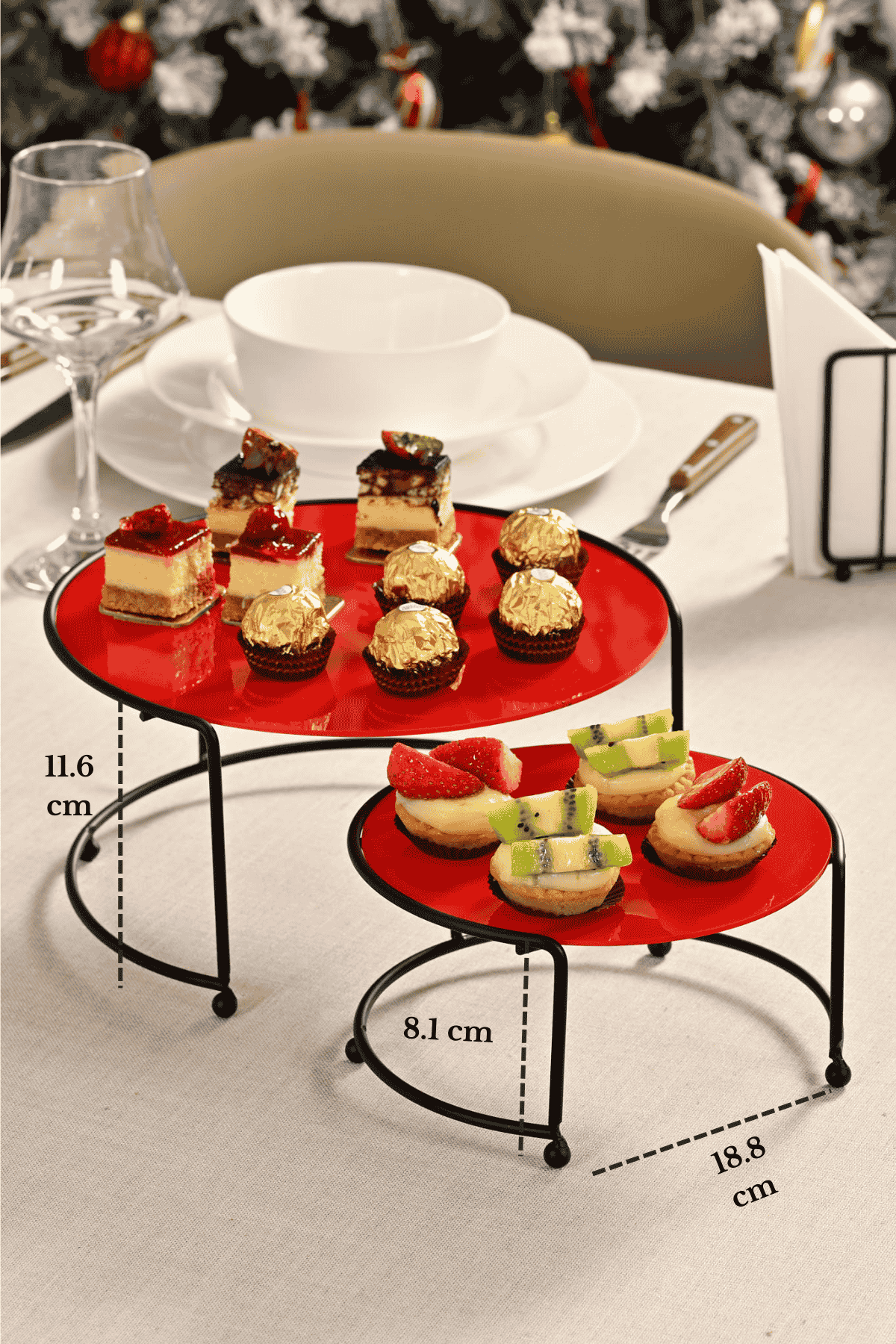2-Piece Matte Black Small Metal Serving Plate with Red Plexiglass