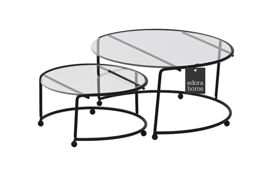 Mat siyah metal gövde ve pleksi tabanla üretilmiş 2’li küçük sunumluk – sağlam ve dekoratif yapı