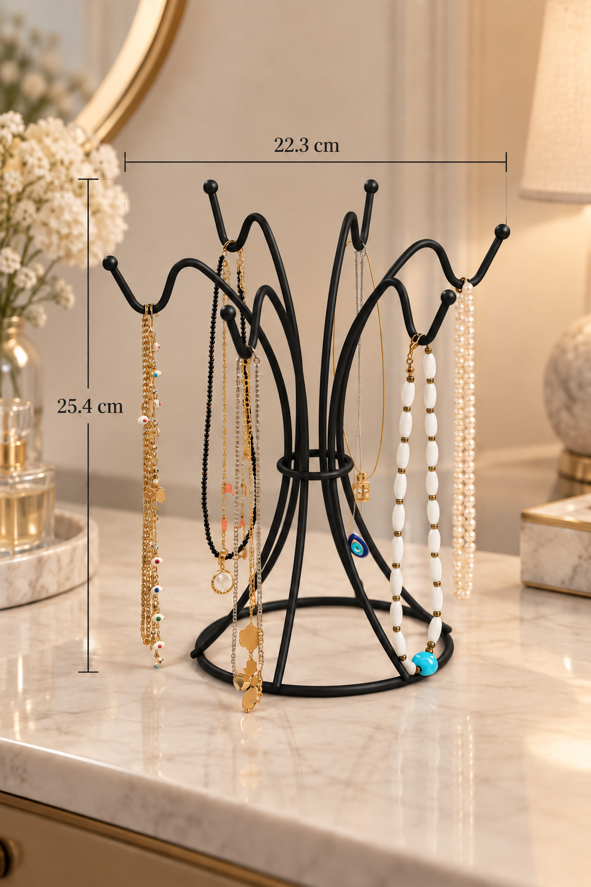 Matte Black Jewelry Stand Necklace Bracelet Rosary Organizer Stainless Metal