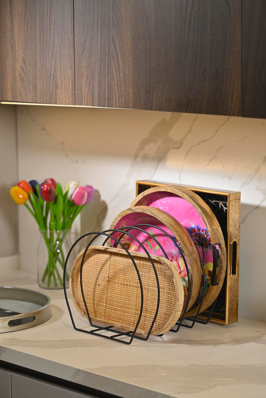 Siyah 6 Bölmeli Tepsi Düzenleyici Raf, Tezgah Üstü Organizer - Metal Paslanmaz