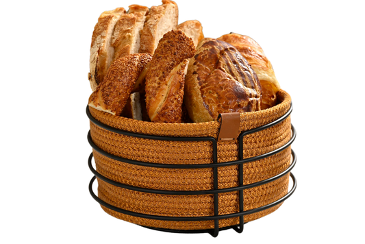 Mat Siyah Yuvarlak Ekmek Sepeti Şık,Ekmeklik Hardal Hasır Örmeli Makrome-Çok Amaçlı Metal Paslanmaz