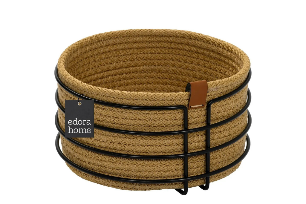 Mat Siyah Yuvarlak Ekmek Sepeti Şık,Ekmeklik Kahve Hasır Örmeli Makrome-Çok Amaçlı Metal Paslanmaz