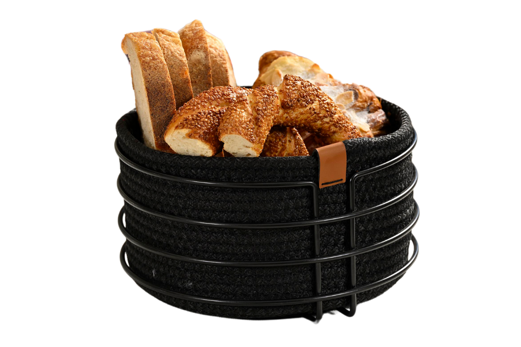 Matte Black Round Bread Basket Macrame Multipurpose Stainless Metal