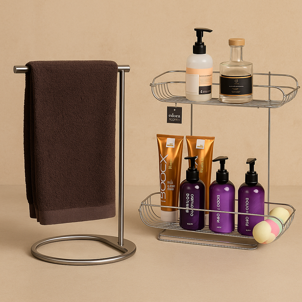 Bathroom Organizer Set Towel Rack 2-Tier Shampoo Shelf