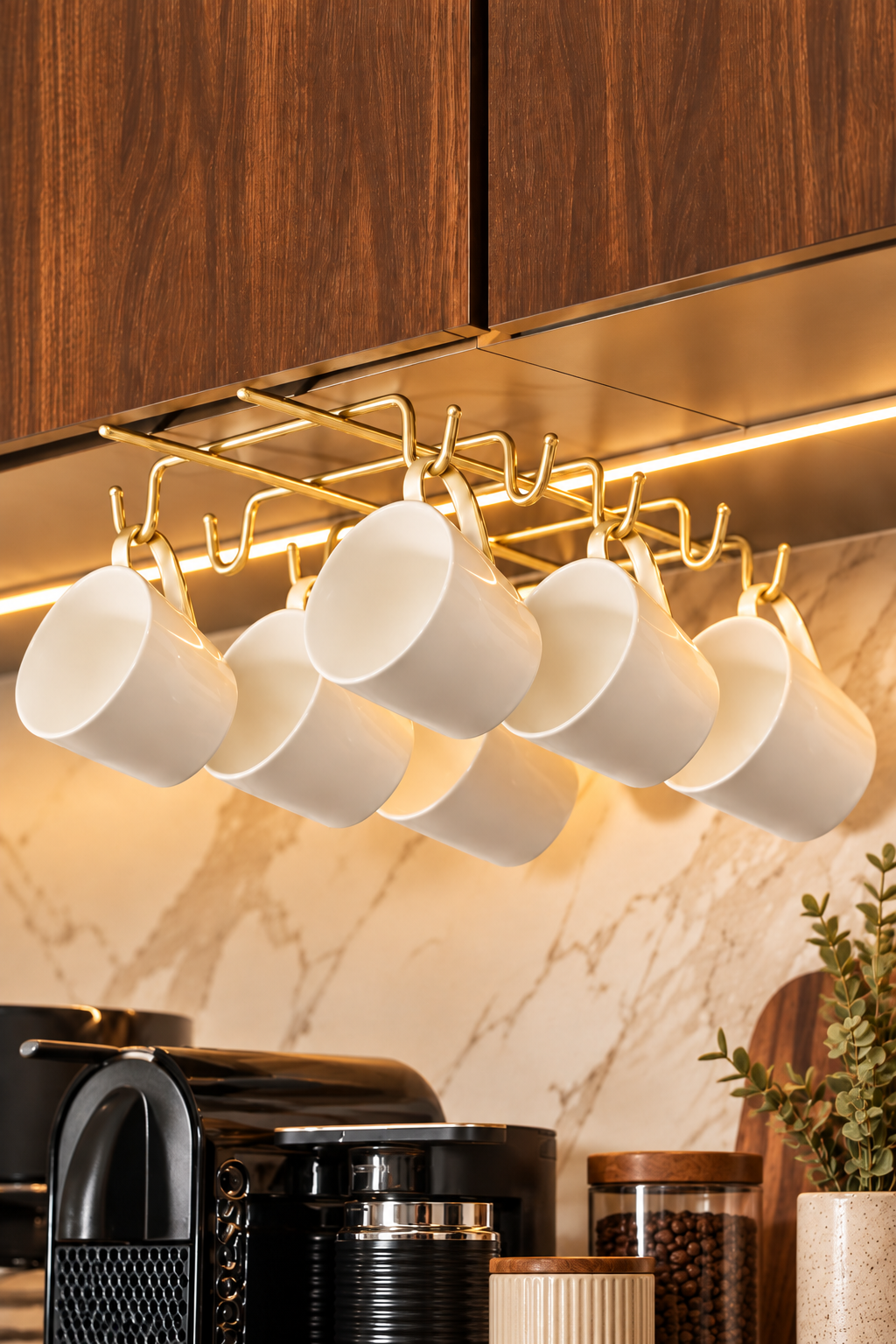 Brilliant Gold 10-Hook Under Cabinet Mug Cup Organizer Stainless Metal