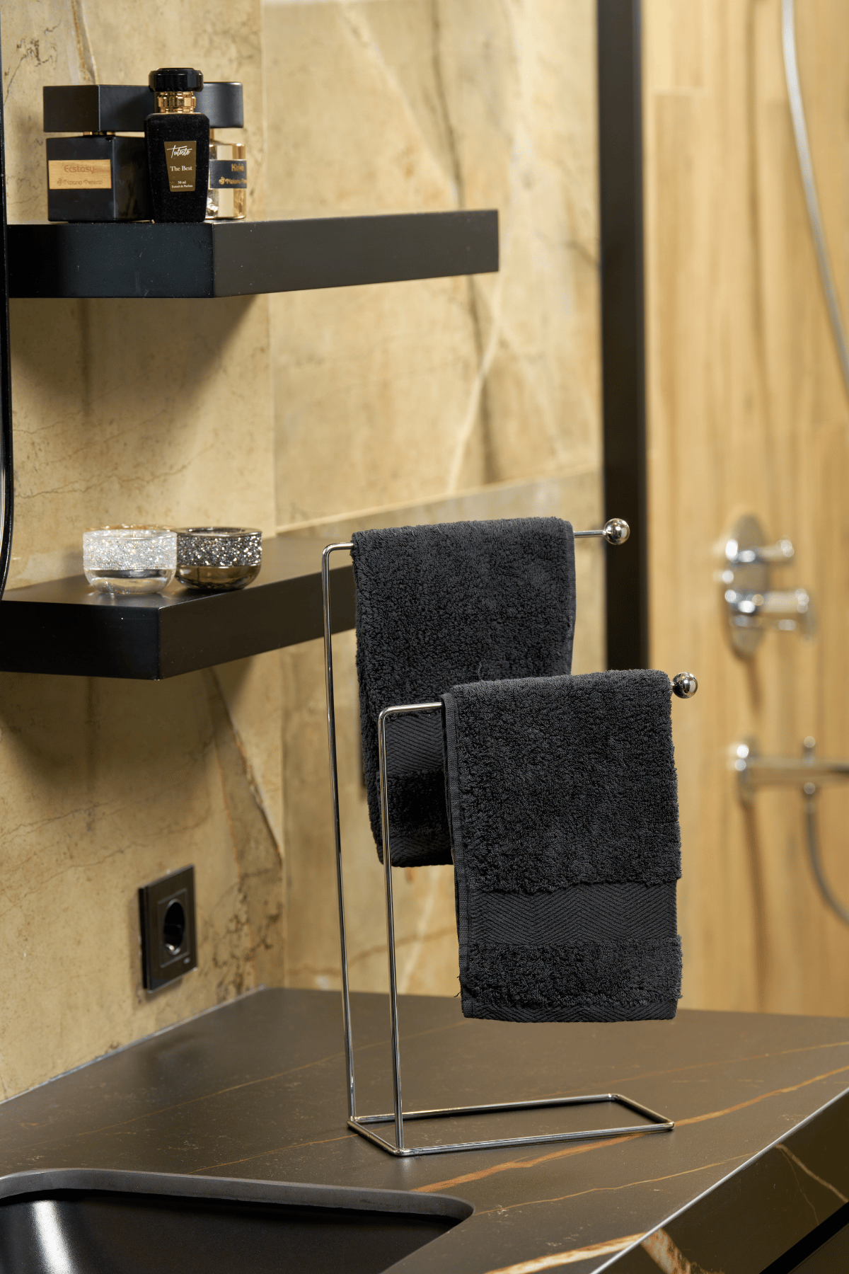 Parlak Silver 2 Kollu Banyo Tezgah Üstü Havluluk Standı, Montaj Gerektirmez Havlu Askılığı