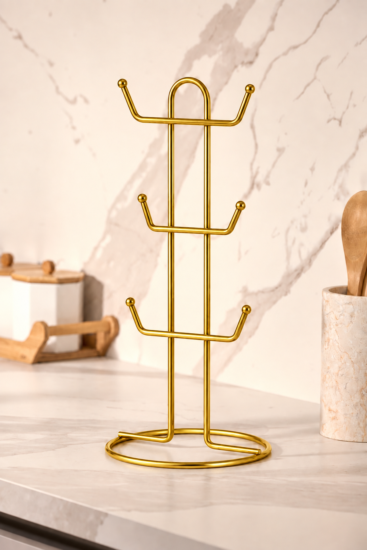 Bright Gold 6-Compartment Mug Cup Organizer Countertop Stainless Metal