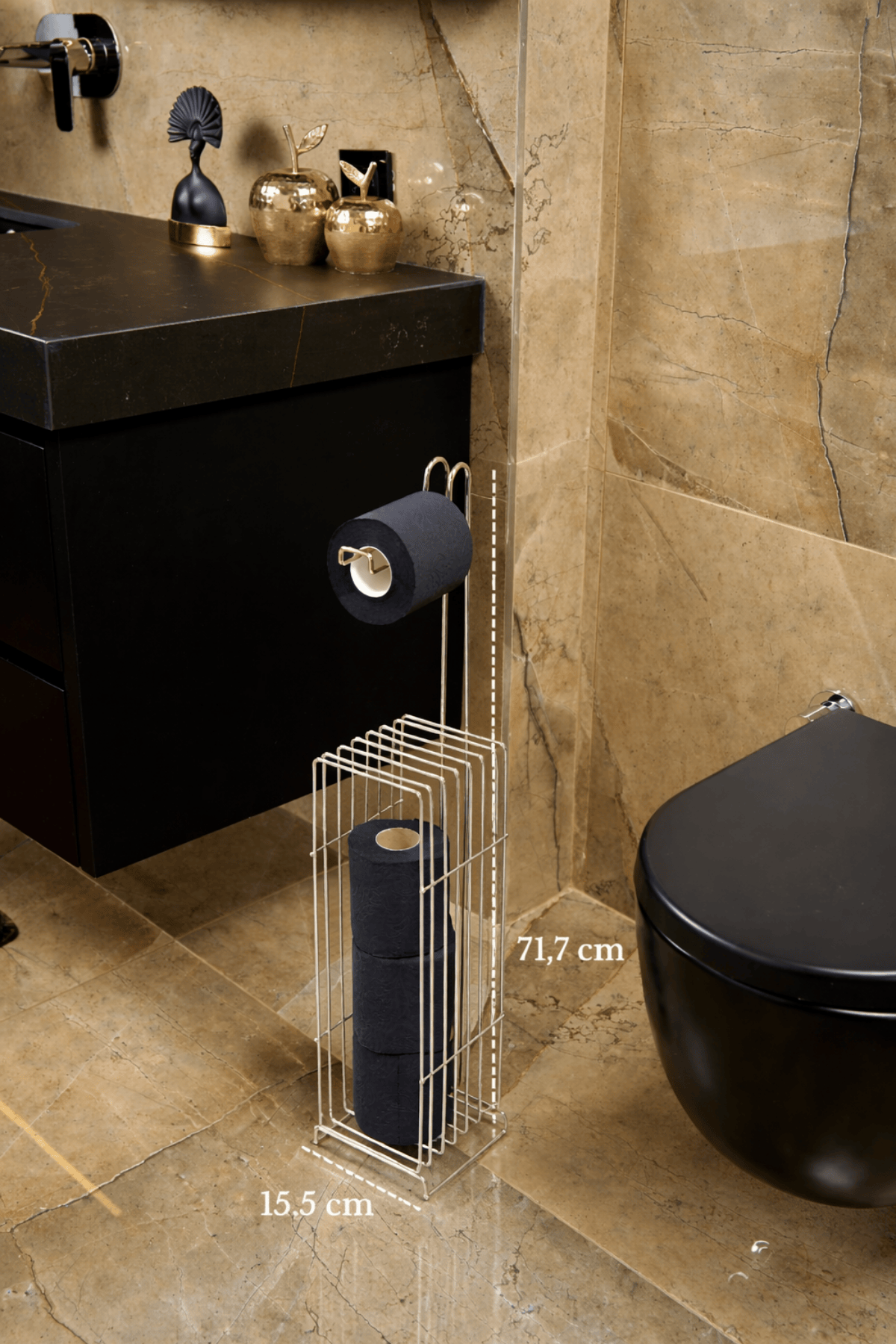 Parlak Silver Kare Köşeli Şık Tuvalet Kağıtlığı ve Yedekli Rulo Standı, Banyo Düzenleyici, Dispenser
