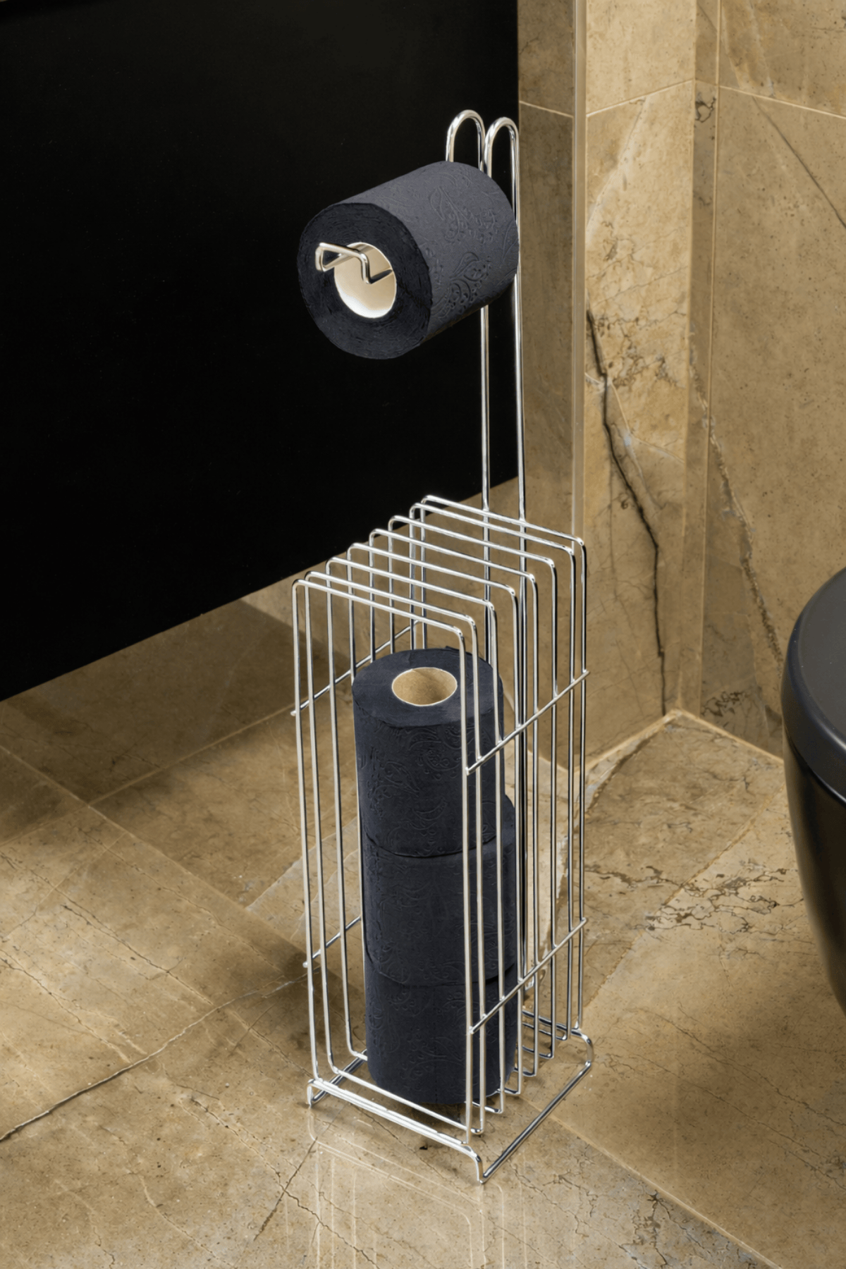 Parlak Silver Kare Köşeli Şık Tuvalet Kağıtlığı ve Yedekli Rulo Standı, Banyo Düzenleyici, Dispenser