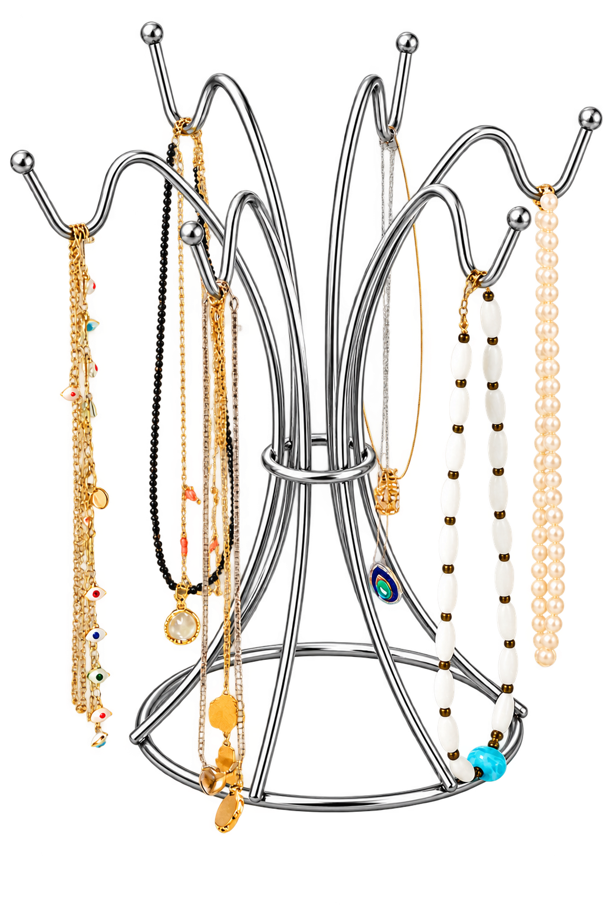 Shiny Silver Jewelry Stand Necklace Bracelet Rosary Organizer Stainless Metal