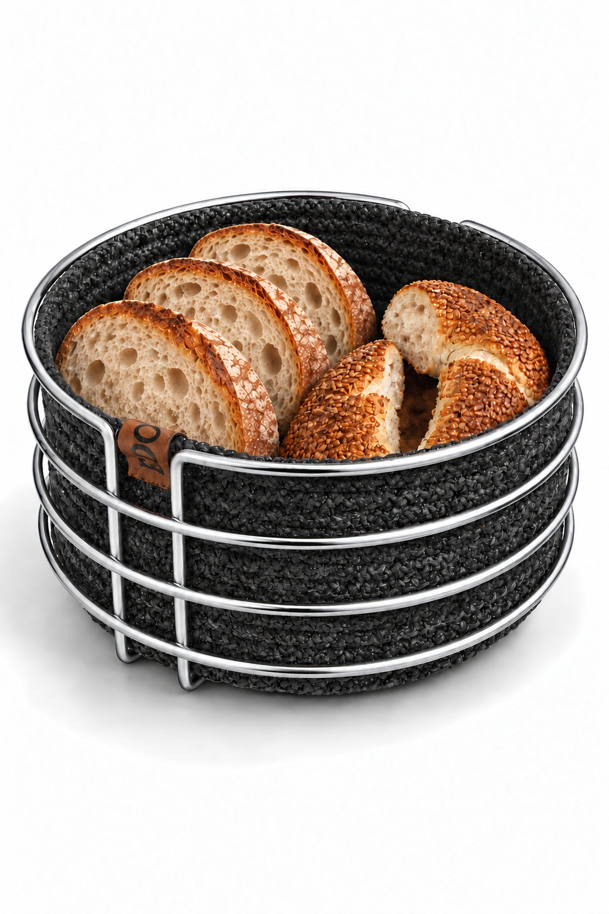 Parlak Silver Yuvarlak Ekmek Sepeti, Ekmeklik Sunum Sepeti, Antrasit Gri Makrome Çok Amaçlı Paslanmaz Metal
