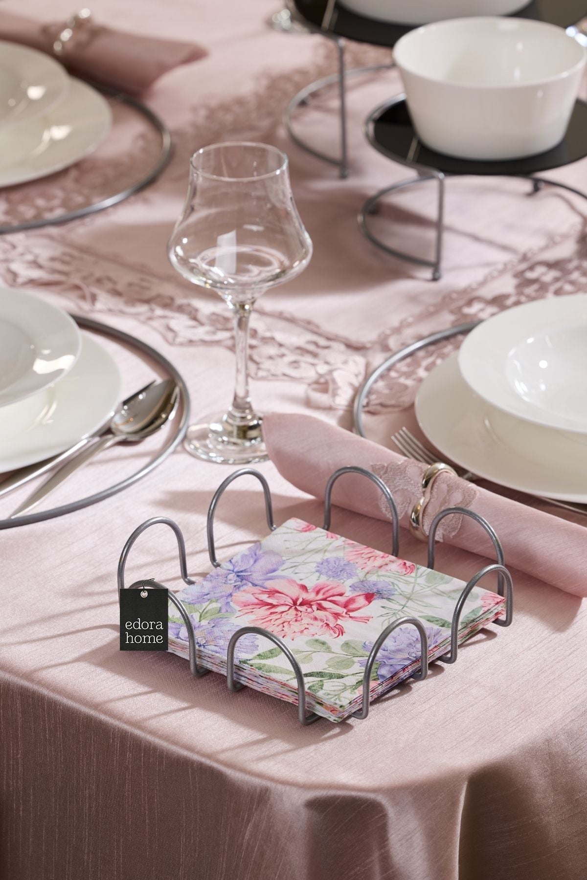 Pembe Kare 18 Cm Peçetelik, Kafe, Restoran, Otel, Mutfak Sofra Büyük Boy Peçete - Metal Paslanmaz