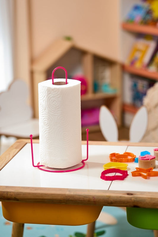 Pembe Misketli Kağıt Rulo Havluluk, Peçetelik Mutfak Banyo Çocuk Odası Aksesuar - Metal Paslanmaz