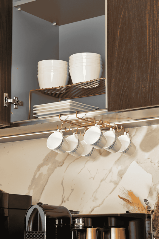 Rose 10'Lu Dolap Ve Raf Altı Portatif Bardak Askılığı,Kupa,Fincan Mutfak Düzenleyici-Metal Paslanmaz