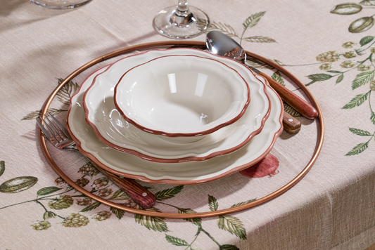 Rose 12 Adet İçi Boş Yuvarlak Supla, Amerikan Sunum Servis, Çeyiz Seti, Halka Runner - Metal Paslanmaz