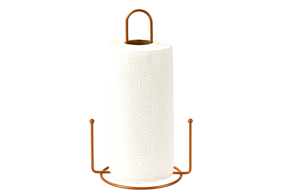 Rose Kitchen Organizer Set of 2, Paper Towel Holder and Mug Rack with 6 Hooks, Stainless Metal