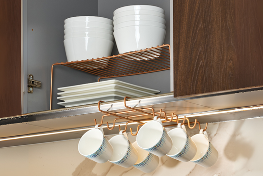 Rose 2'Li Mutfak Seti, Dolap Düzenleyici Ve 10'Lu Bardaklık Hediyelik - Metal Paslanmaz