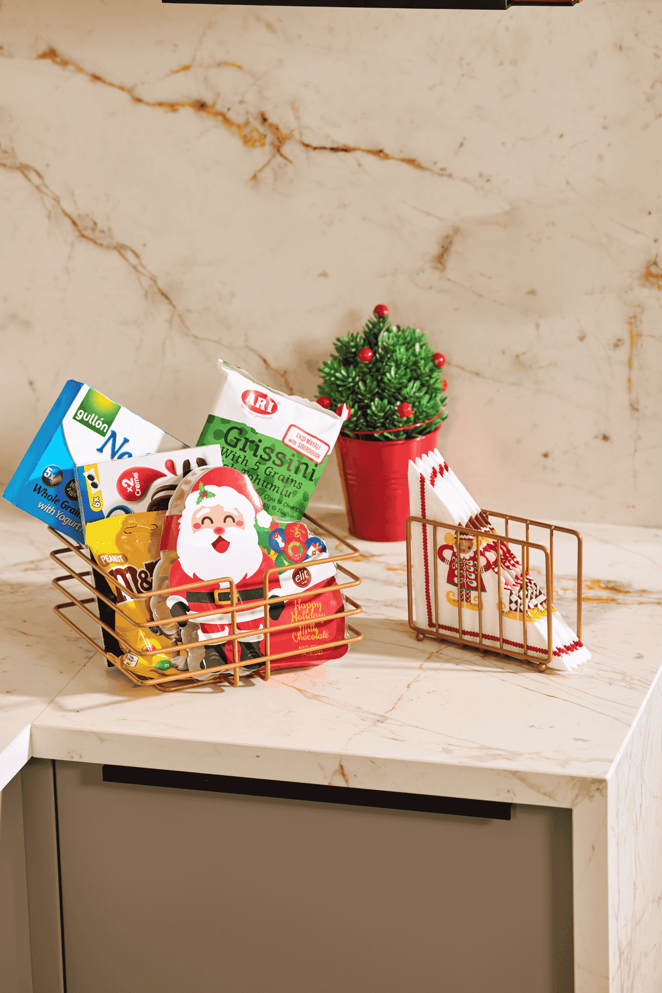 Rose 2'Li Servis Sunum Seti, Çok Amaçlı Sepet Ve Kafesli Peçetelik, Hediyelik-Metal Paslanmaz