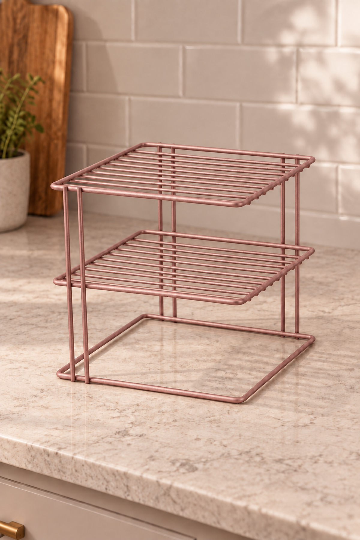 Rose 3 Katlı Dolap İçi Tabaklık Bardaklık Mutfak Düzenleyici Raf Paslanmaz Metal