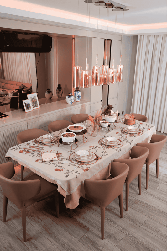 Rose 6 Adet İçi Boş Yuvarlak Supla, Amerikan Sunum Servis, Çeyiz Seti, Halka Runner - Metal Paslanmaz