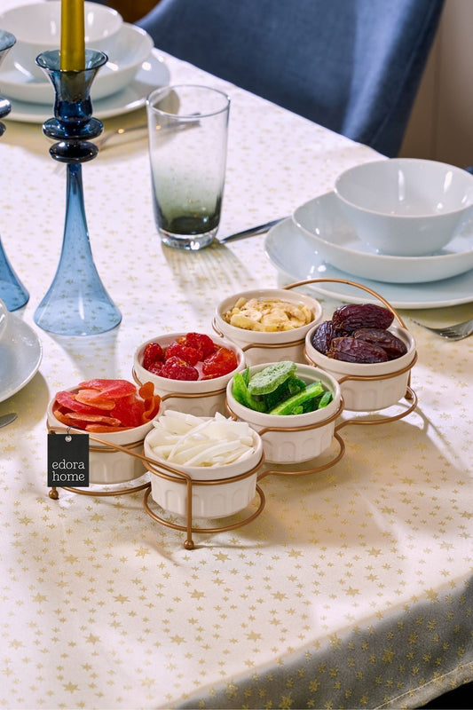 Rose Altı Bölmeli Çerezlik, Sosluk, Reçellik, Sunumluk, Kahvaltılık Ikram Seti - Metal Paslanmaz