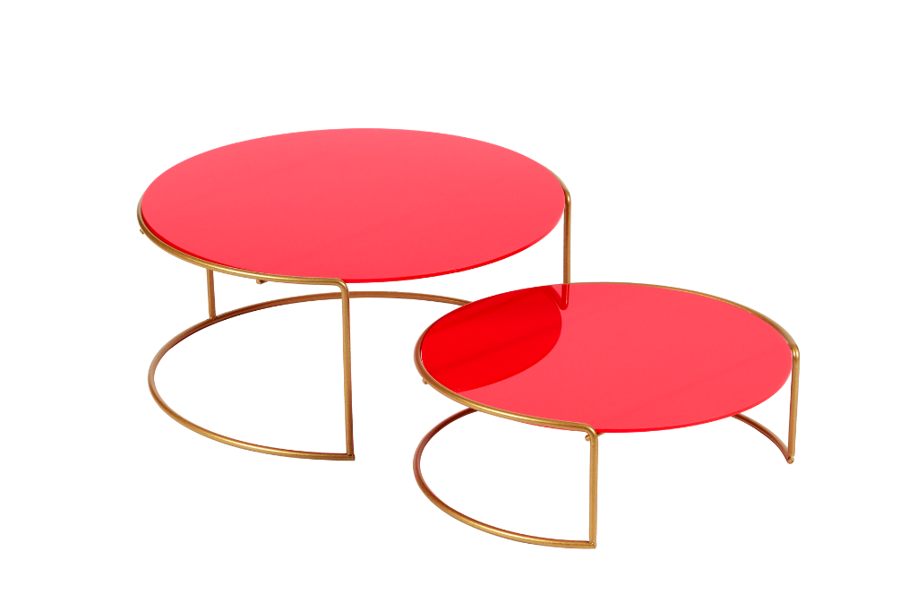 Rose Large Presentation Set of 2 Metal Gift Decoration Serving Tray / Red Plexiglass / Stainless