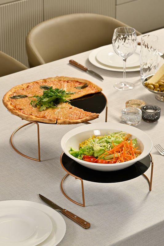 2’li rose sunumluk seti – büyük boy siyah tabanlı dekoratif ikramlık tepsi