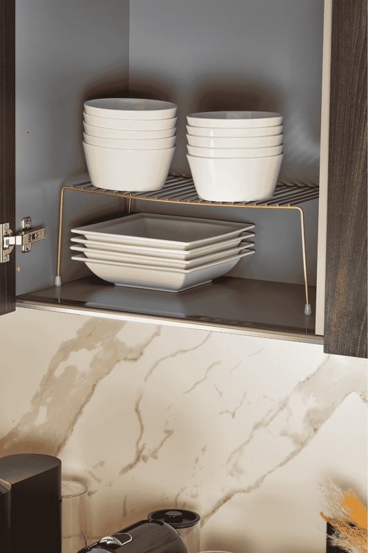 Rose Çok Amaçlı Dolap İçi Düzenleyici Tel Raf, Fincan Tabak Kase Organizer - Metal Paslanmaz