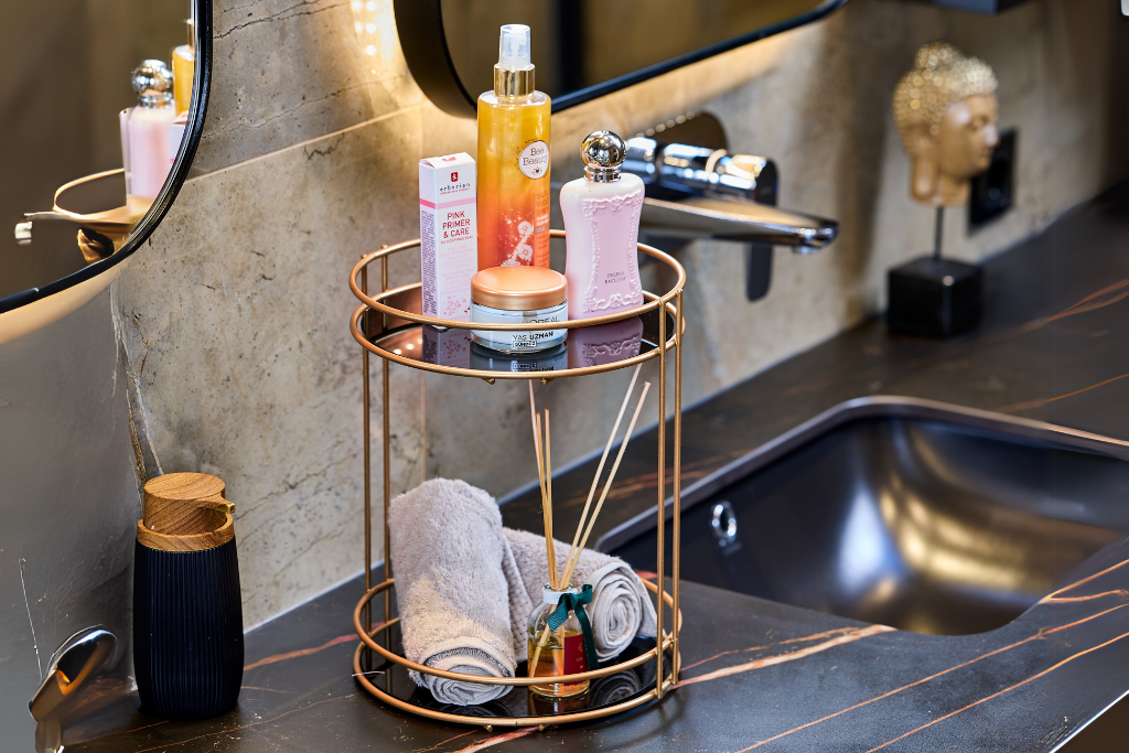 Rose İki Katlı Banyo Organizer Pleksi İki Katlı Düzenleyici - Metal Paslanmaz